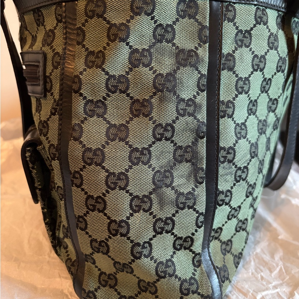 Authentic Gucci Abbey D-Ring GG Monogram Canvas and Leather Tote Bag - Green/blk - Picture 5 of 14